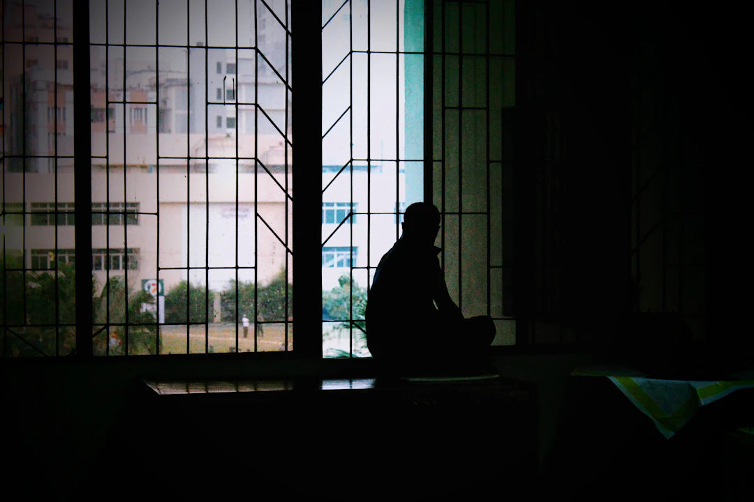 silhouette of person sitting on chair near window