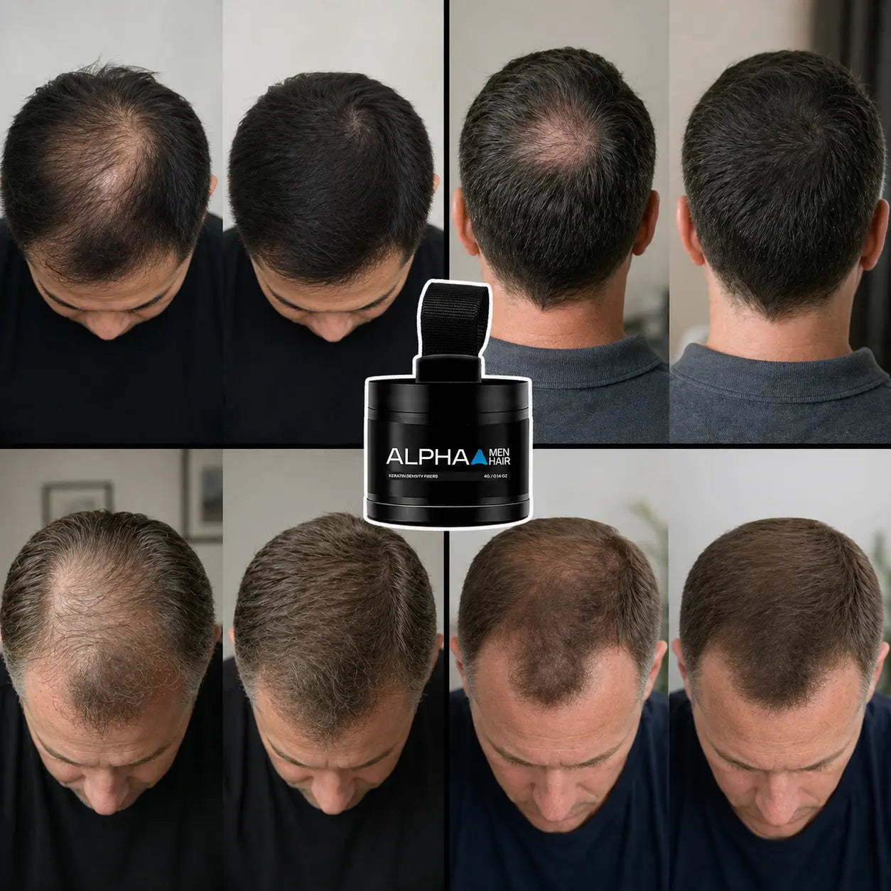 Alpha Men Hair. premium keratin hair building fibers for men with thinning hair